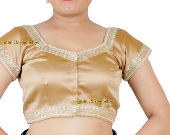 Readymade Sari Blouse,Indian Blouse, Partywear Saree Blouse, Gold Saree Blouse, Designer Kundan Work Blouse