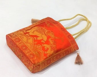 Indian Handmade Purse, Women's Banarasi Silk Bag , Girl's Shoulder Bag, Banarasi Brocade Bag, Return Gift Item, Wedding Bag, Shagun Bag