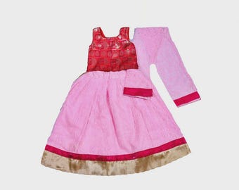 Baby Pink Girls Lehenga Choli, Ethnic Kids Festive Wear, New Born baby Pavadai Set, Readymade Girls Lehenga Set Size - 4 - 5 Years