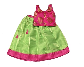 Indiase Lehenga Choli Set voor meisjes, kant-en-klare etnische dragen kinderen Lehenga, feestelijke kleding, pasgeboren baby Pavadai Set, meisjes Lehenga Choli