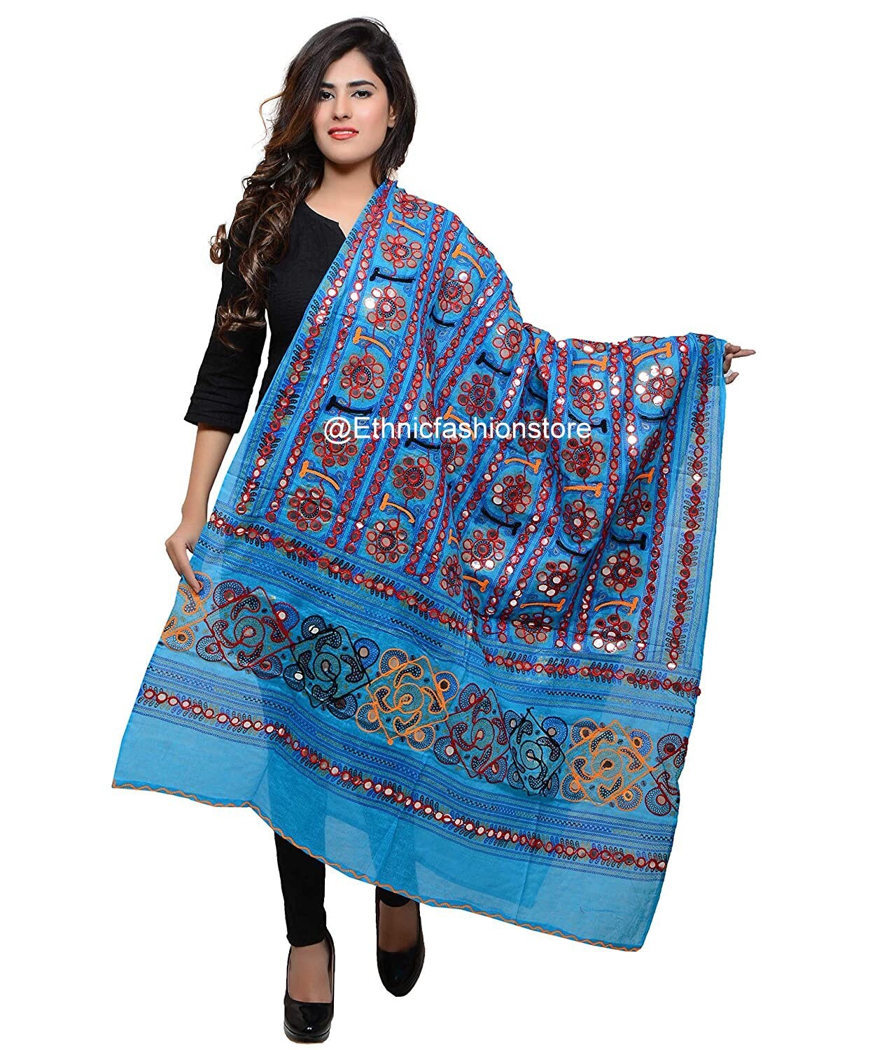 Light Blue Color Banjara Cotton Embroidered Dupatta Indian Etsy