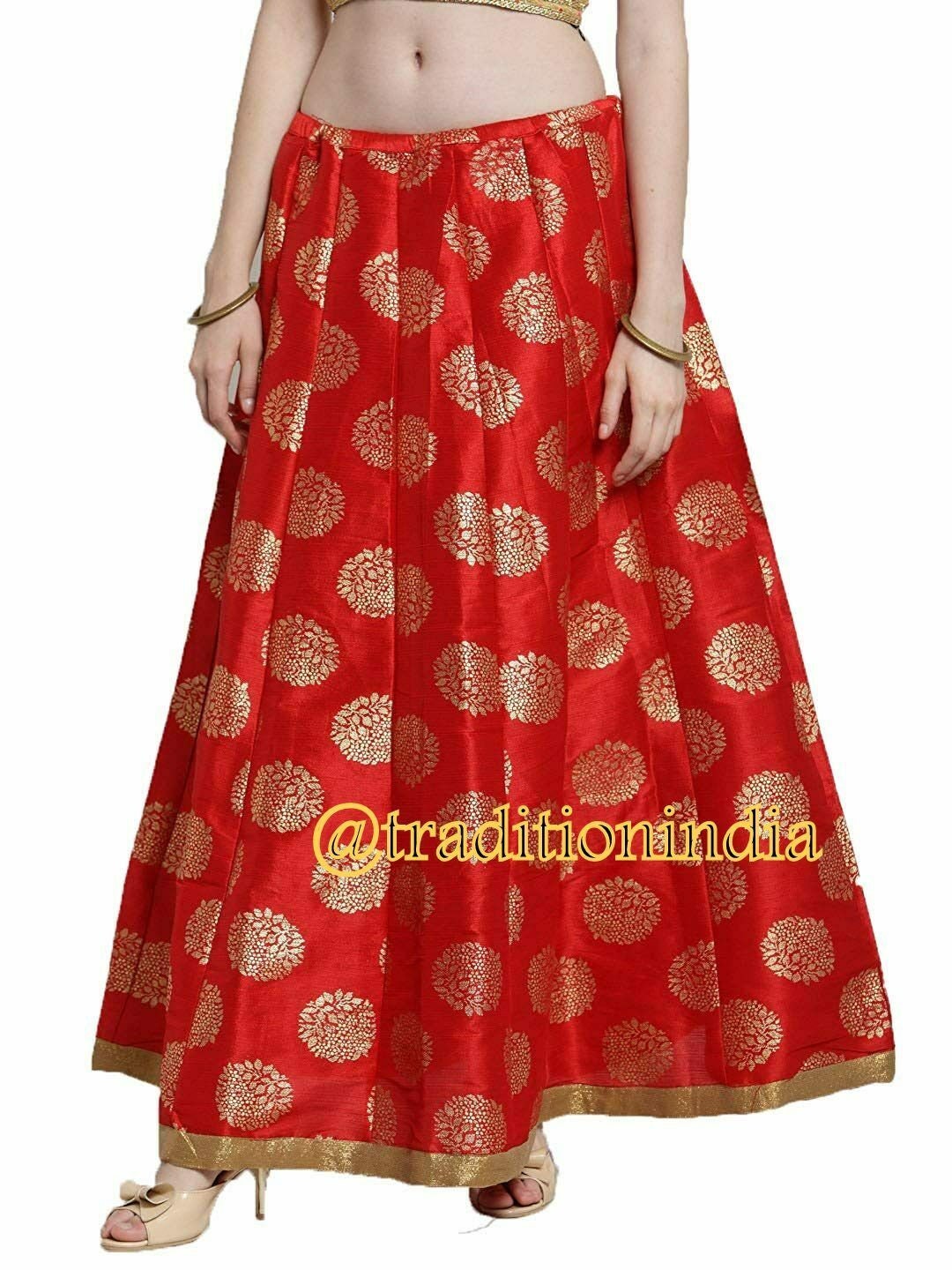 Buy Designer Red Banarasi Silk Skirt Bollywood Skirt Dance Online in India  - Etsy