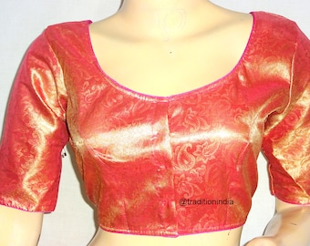 Readymade Saree Blouse, Designer Saree Blouse, Pure Tissue Silk Sari Blouse, Sari Top, Elbow Sleeves Blouse, South Indian Blouse