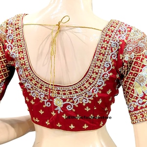 Maroon Silk Saree Blouse: Jari Work Embroidered Sari Top