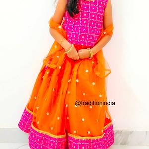 Girls&#39; Dupion Silk Lehenga Choli: Indian Festive Wear Dress