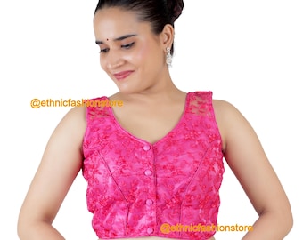 Designer Saree Blouse, Readymade Embroidered net Saree Blouse, Indian Sari Blouse, Saree Blouse, Sleeveless Front Open Saree Blouse