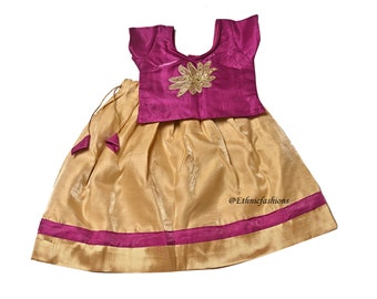 Pavadai-set kleine kinderen Zuid-stijl, kant-en-klare etnische kleding kinderlehenga, feestelijke kleding, Pavada-set pasgeboren baby, lehenga choli meisjes