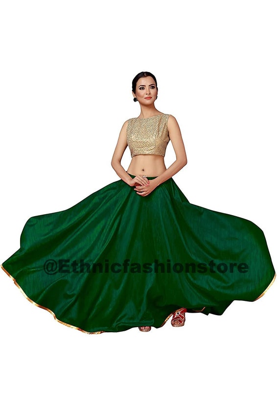 Chanderi Green Gathered Skirt - Byhand I Indian Ethnic Wear Online I  Sustainable Fashion I Handmade Clothes