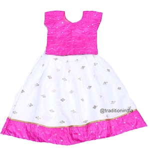 Rosa e bianco Lehenga Choli con Dupatta, designer ragazze Lehenga Choli, readymade etnico abbigliamento bambini Lehenga, bambini festivo indossare gonna top