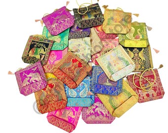 Indischer handgemachter Geldbeutel, Banarasi Seidenbeutel für Frauen, Mädchen Umhängetasche, Haldikumkum Rückgabegeschenk, Rückgabegeschenkartikel, Hochzeitstasche, Shagun Tasche