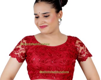 Kastanienbraune Netz-Sari-Bluse, Fertige Saree-Bluse, Indische Sari-Bluse, Designer Sari-Bluse, Party Wear Saree-Bluse