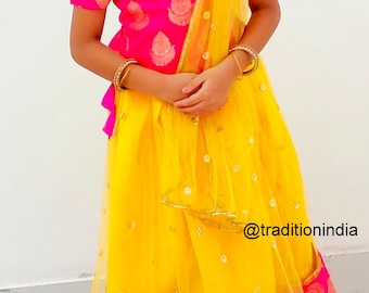 Designer Girls Lehenga Choli, Readymade Ethnic Wear Kids Lehenga, Kids Festive Wear, Silk Pavdai, Indian Traditional Baby Girl Dress