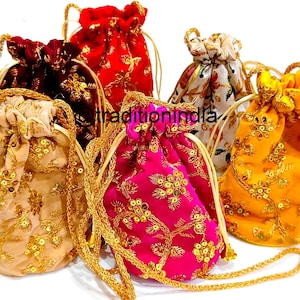 Indische handgefertigte Geldbörse, Potali-Tasche für Frauen, Samttasche für Mädchen, Partykleidung, Rückgabegeschenkartikel, Shagun-Tasche, Festtagskleidung