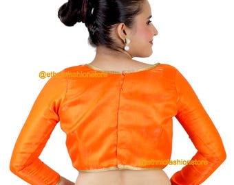 Readymade Dupion Silk Saree Blouse, Designer Saree Blouse, Wedding Sari Blouse, Partywear Sari Top , Indian Sari, Long Sleeves Blouse