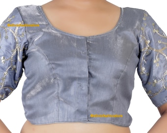 Grey Saree Blouse, Saree Blouse, Ready to Wear Saree Blouse,Saree Blouse, Sari Blouse, Indian Sari, Bust- 34