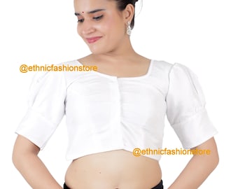 Readymade White Tafetta Saree Blouse, Sari Blouse, Ready to Wear Saree Blouse, Indian Saree Blouse, Short Sleeves Blouse