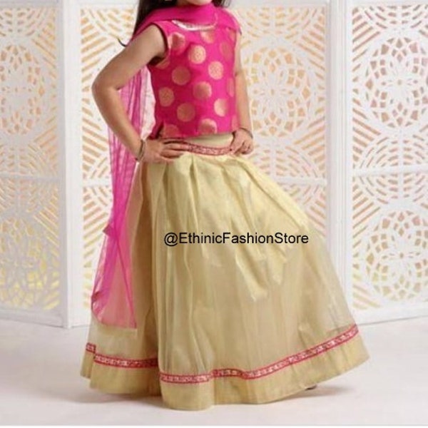 Designer Girls Lehenga Choli Readymade Ethnic Wear Kids Lehenga, Kids Festive Wear, Silk Pavdai, Indian Traditional Baby Girl Dress