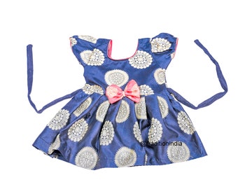 Vestido para niñas recién nacidas, vestido étnico confeccionado, ropa festiva para niños, vestido tradicional indio para niñas, vestido de seda, vestido Pattu