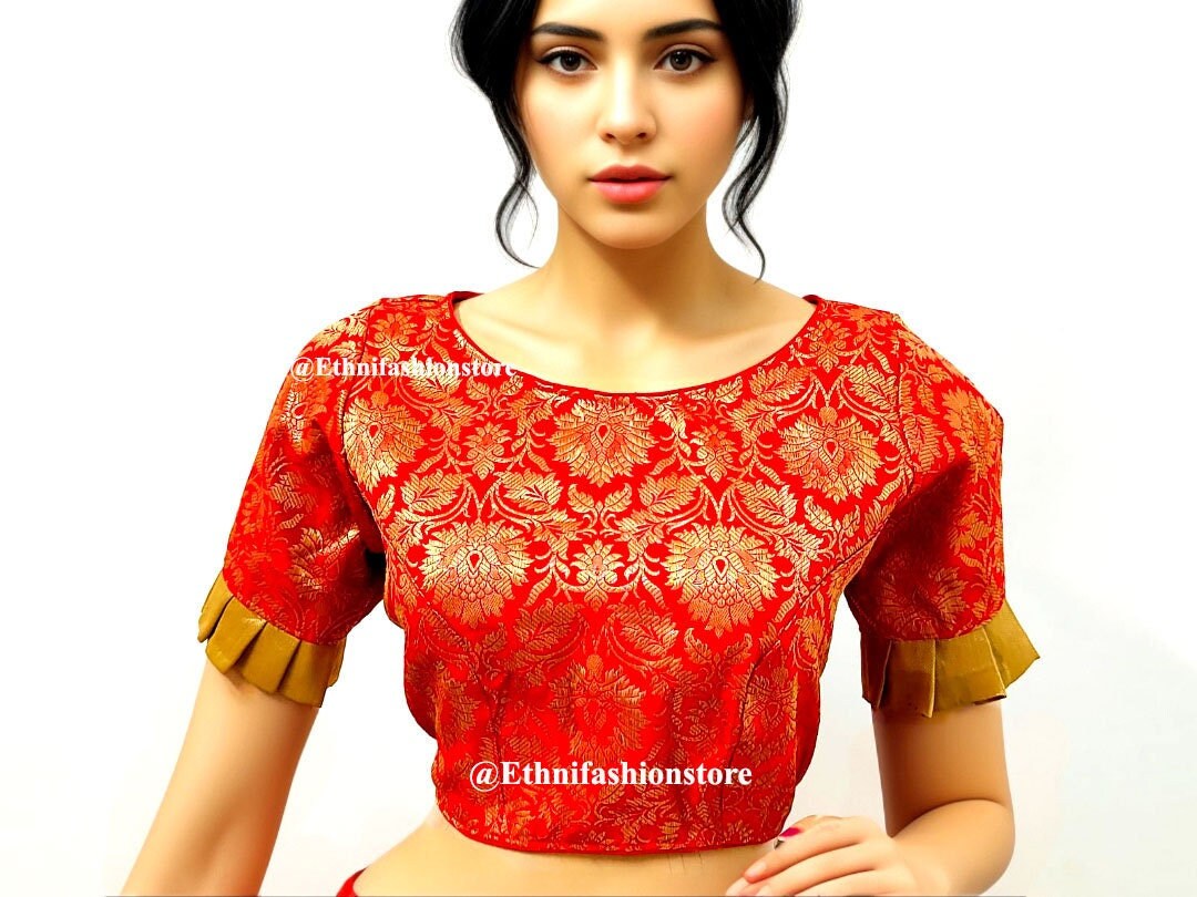 Camicia Sari Da Sposa In Seta Banarasi - Nero/Oro - Non Cucita (Taglia Fino A 44)