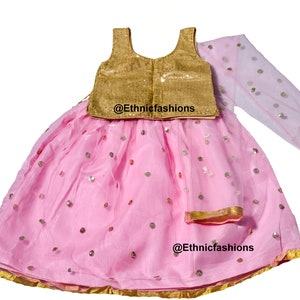 Designer Sequin Top & Net Lehenga Choli, Readymade Ethnic Wear Kids Lehenga, Kids Festive Wear, Pattu Pavadaai, Wedding Wear Girls Lehenga