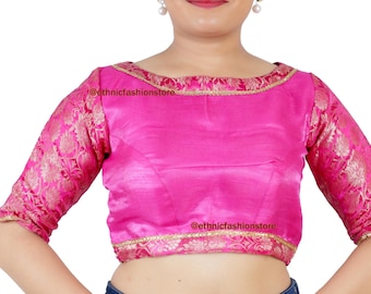 Stock SALE - Readymade Sari Blouse, Pink Saree Blouse, Ready to Wear Boat Neck Saree Blouse,Saree Blouse, Patrywear Sari Blouse