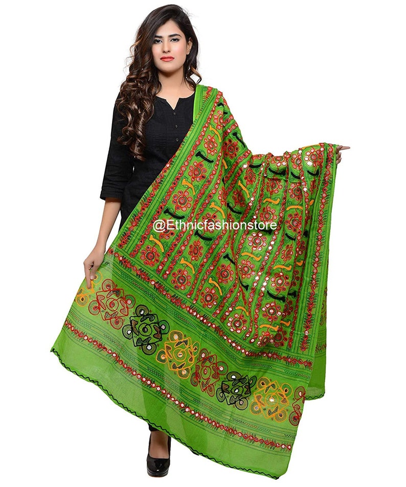 Light Green Color Banjara Cotton Embroidered Dupatta indian Etsy