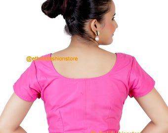 Stock Sale Pink Tafetta Silk Short Sleeves Saree Blouse, Ready to Wear Saree Blouse,Women's Saree Blouse, Sari Blouse Bust Size - 34