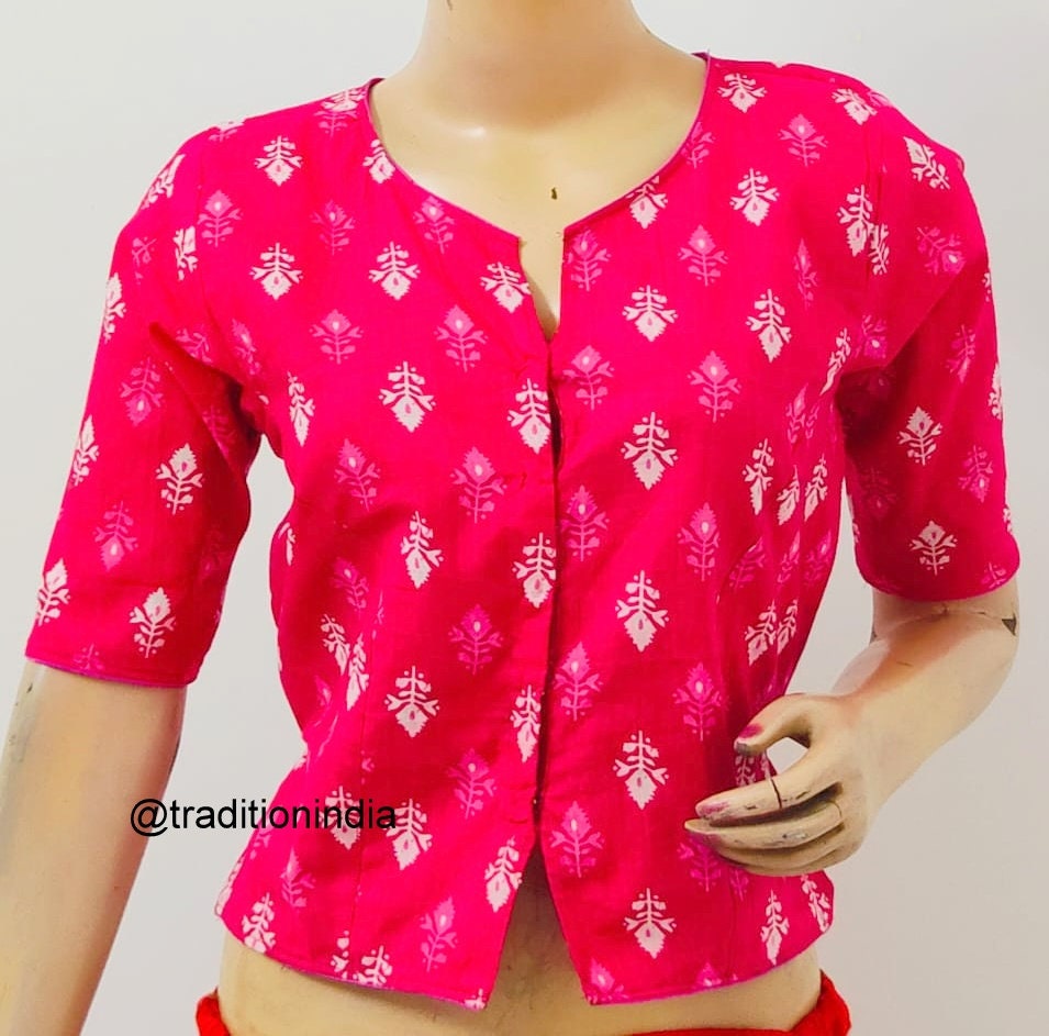 Women's Pure Cotton Long Saree Blouse, Indian Saree Blouse, Short Cotton Kurti Readymade Saree Blouse, Long Sari Blouse, Saree Top, Crop Top