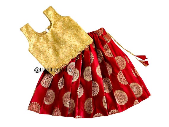 Girls Banarasi Silk Lehenga Choli: Indian Festive Wear, Kids Dress, Birthday Outfits, Baby Girls Lehenna