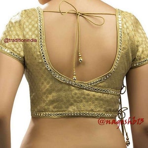 Golden Brocade Silk Saree Blouse, Readymade Saree Blouse, Designer Saree Blouse, Banarasi Sari Blouse, Sari Top , Indian Sari Blouse