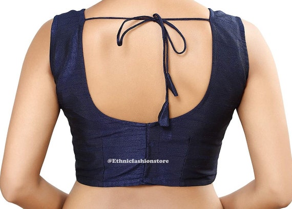 Designer Navy Blue Sleeveless Blouse Saree Blouse Ready to - Etsy