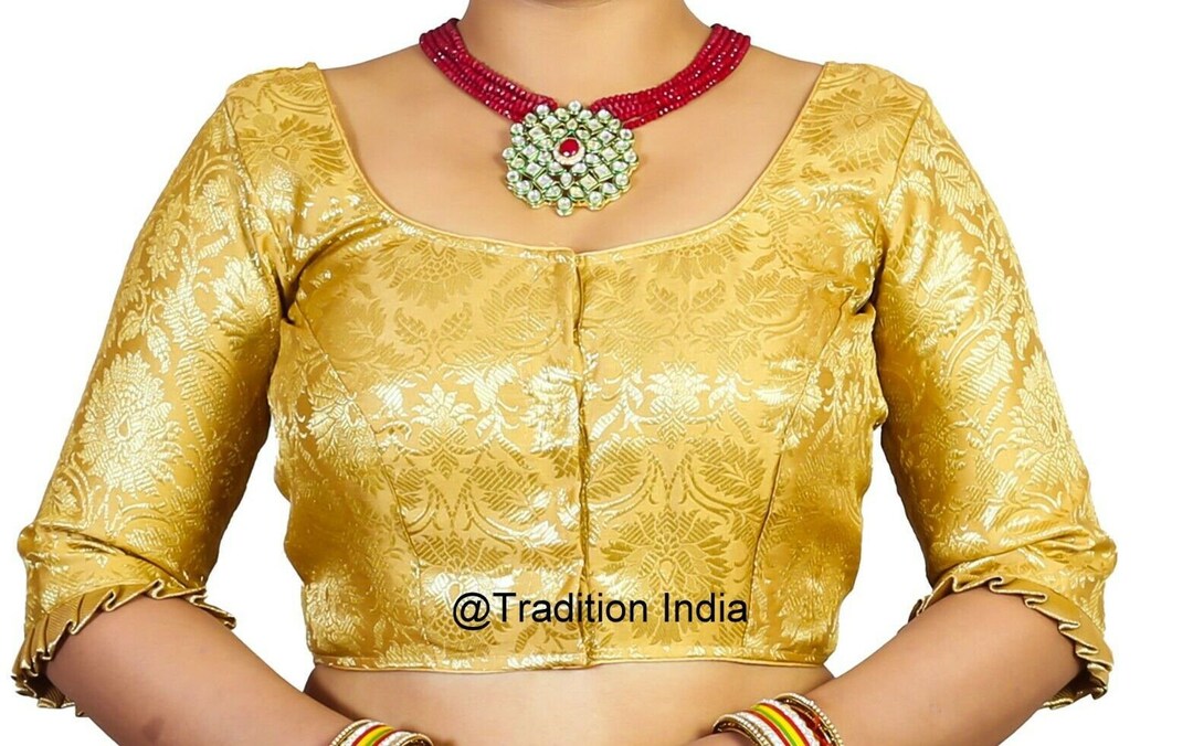 Readymade Gold Saree Blouse, Designer Saree Blouse,banarasi Silk Sari