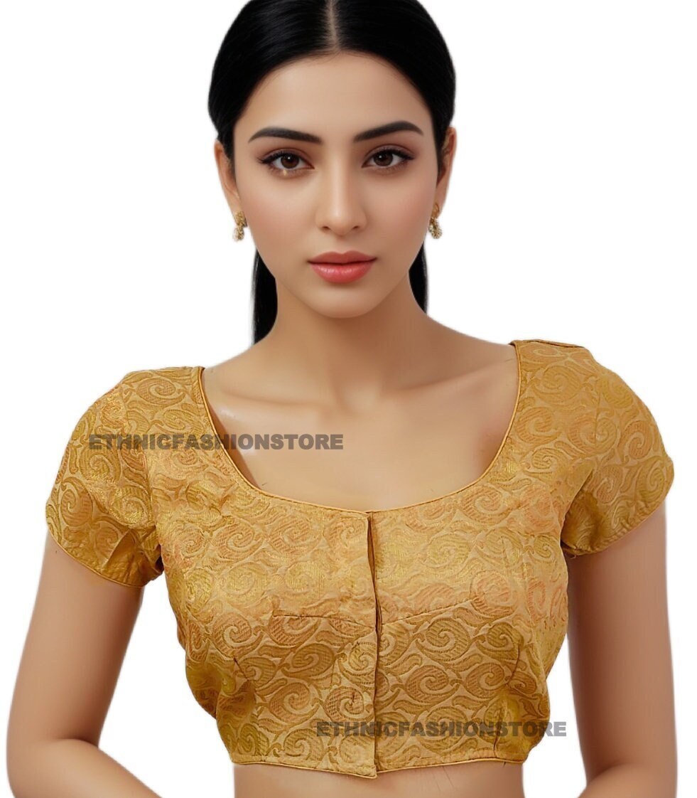 Banarasi Golden Brocade Saree Blouse, Designer Brocade Sari Blouse, Indian Blouse, Banarasi Blouse, Party Wear Indian Choli Sari Blouse