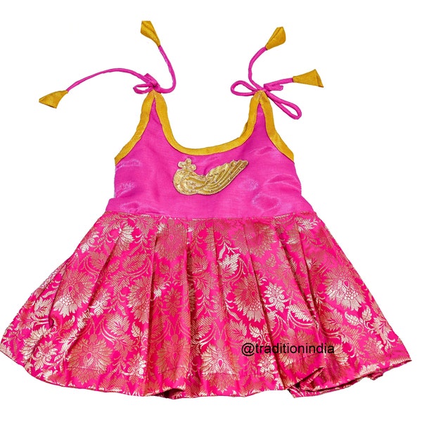 New Born Baby Girl Frock, Designer Kids Festive Wear, Indian Traditional Baby Girl Dress, Silk Frock Dress, Knot Type Frock, Pattu Frock