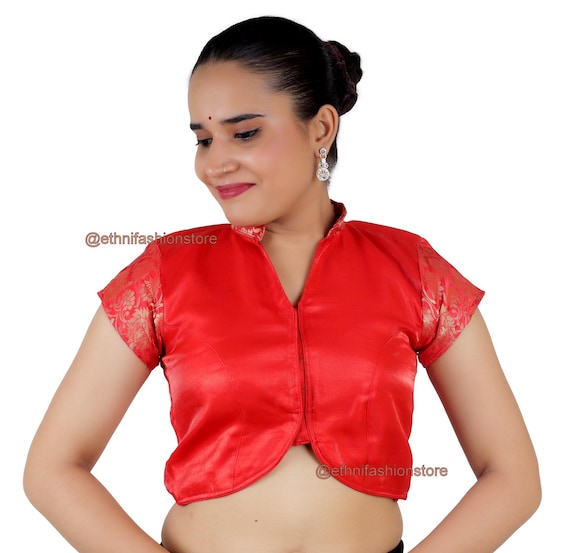red satin blouse short sleeve