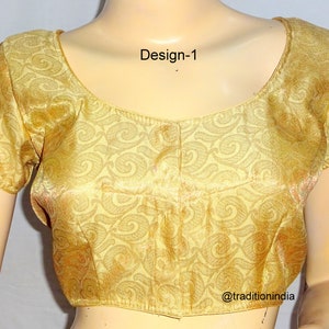 Camicetta Saree readymade, Camicetta Sari firmata, Camicetta Saree tradizionale indiana, Camicetta Saree in seta in broccato oro, Camicetta Plus Size
