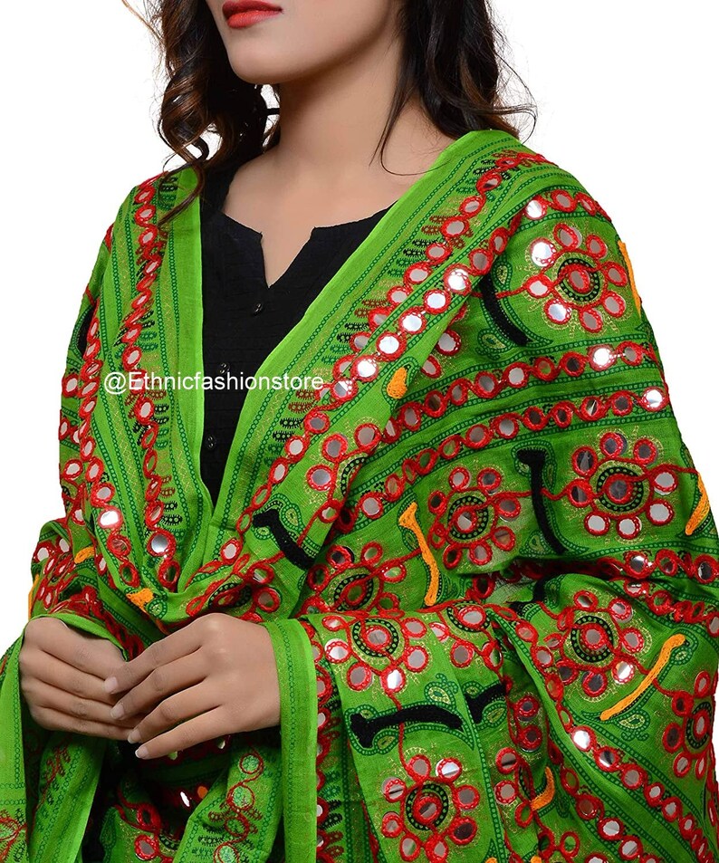 Light Green Color Banjara Cotton Embroidered Dupatta indian Etsy