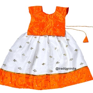 Orange & White Lehenga Choli With Dupatta,Designer Girls Lehenga Choli, Readymade Ethnic Wear Kids Lehenga, Kids Festive Wear Skirt Top