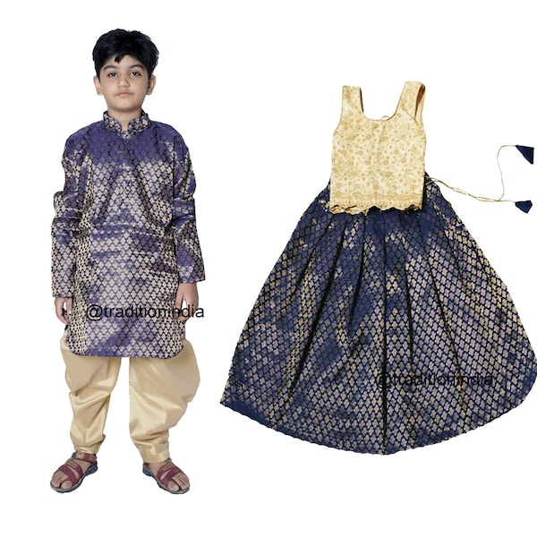 Brother and Sister Matching Outfits, Boys and Girls Combo Dress, Traditional Girls Lehenga Choli and Boys Kurta Pajama, Indian Festive Wear