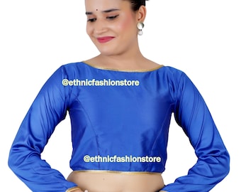 Designer Saree Blouse, Readymade Saree Blouse, Indian Sari Blouse, Party Wear Saree Top, Long Sleeves Blouse, Boat Neck Sari Blouse