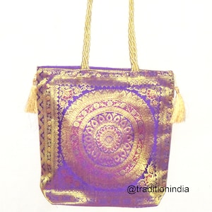 Indischer handgemachter Geldbeutel, Frauen Banarasi Seide Tasche, Mädchen Umhängetasche, Banarasi Brokat Tasche, Rückgabegeschenkartikel, Hochzeitstasche, Shagun Tasche
