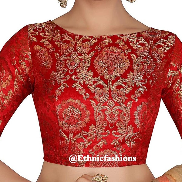 Red Banarasi Silk Saree Blouse, Saree Blouse, Ready to Wear Saree Blouse,Saree Blouse, Sari Blouse, Indian Sari