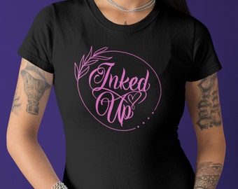 DSC - 'Inked Up' Ladies Fitted Black Cotton T-Shirt Size LARGE *Tattooed *Bodyart *New