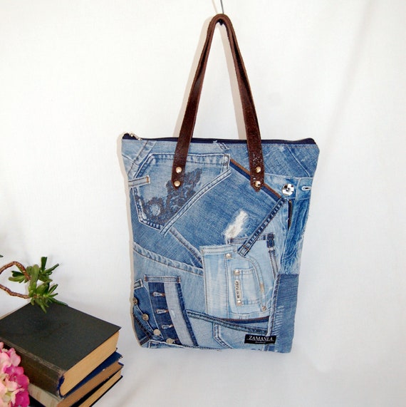 Recycled denim bag form blue jeans for woman tote bag | Etsy
