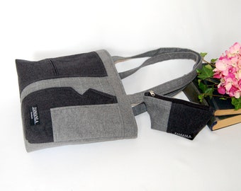 Upcycled wool suit bag with lining