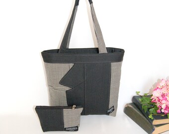 Recycled wool suit tote bag and cosmetic bag - set