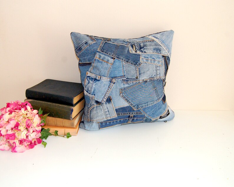 Recycled jeans pillow case with zipper eco home decoration Etsy