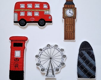 London Themed Hanging Decorations, Freemotion embroidery, Felt Hanging Decorations, Coronation Decorations