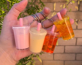 Custom Fruity Liquid Drink Keychain | Agua Fresca Keychain | Strawberry Lemonade Keychain | Pineapple Drink Keychain | Pink Drink Keychain