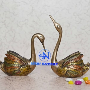 Brass Ducks figurines(Set of 2), Home Decor Gift, Indian Brass Art, Brass God Idol, Brass Sculpture, Brass Figurine Large Statue